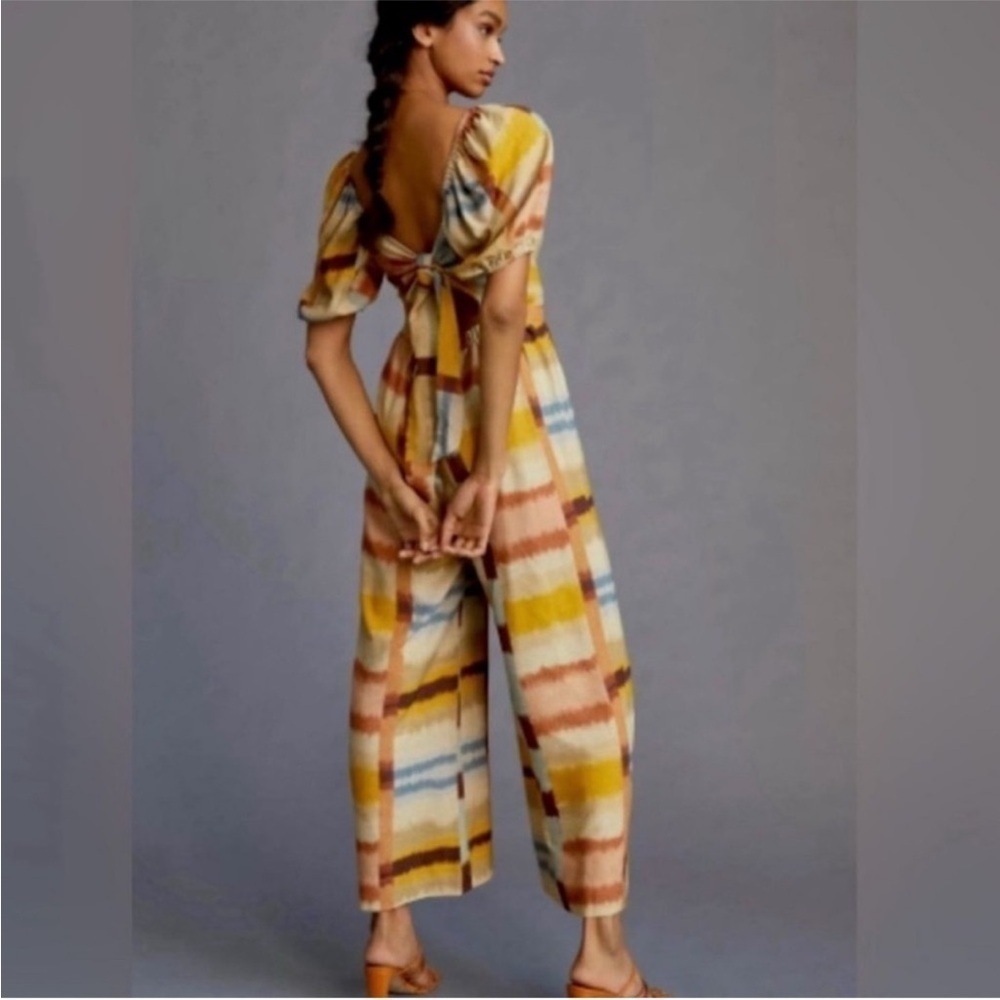 ANTHROPOLOGIE Ranna Gill Tie Back Puff Sleeve Linen Blend Jumpsuit NEW